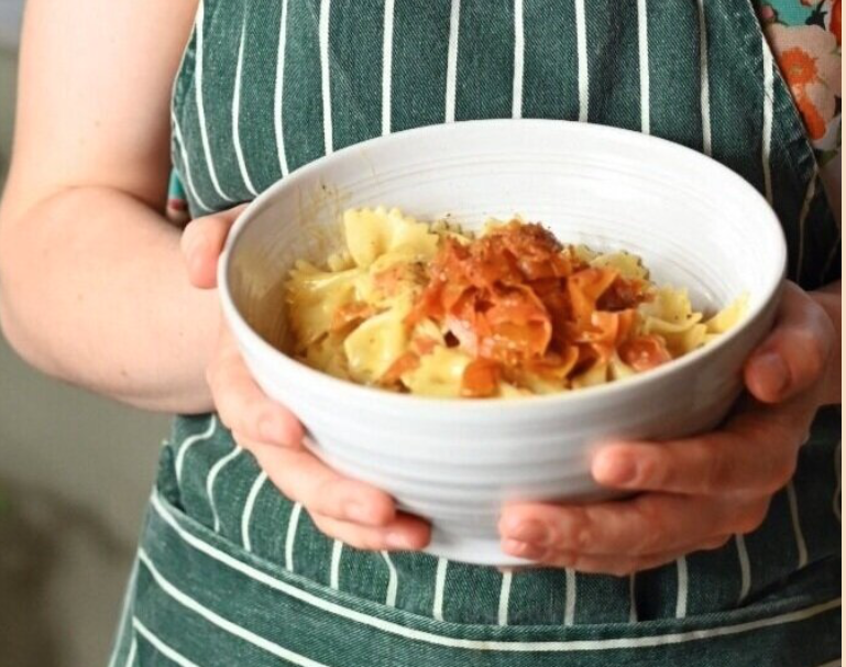 Zalmon, one of Todelli's favourite vegan alternatives, as part of a pasta dish